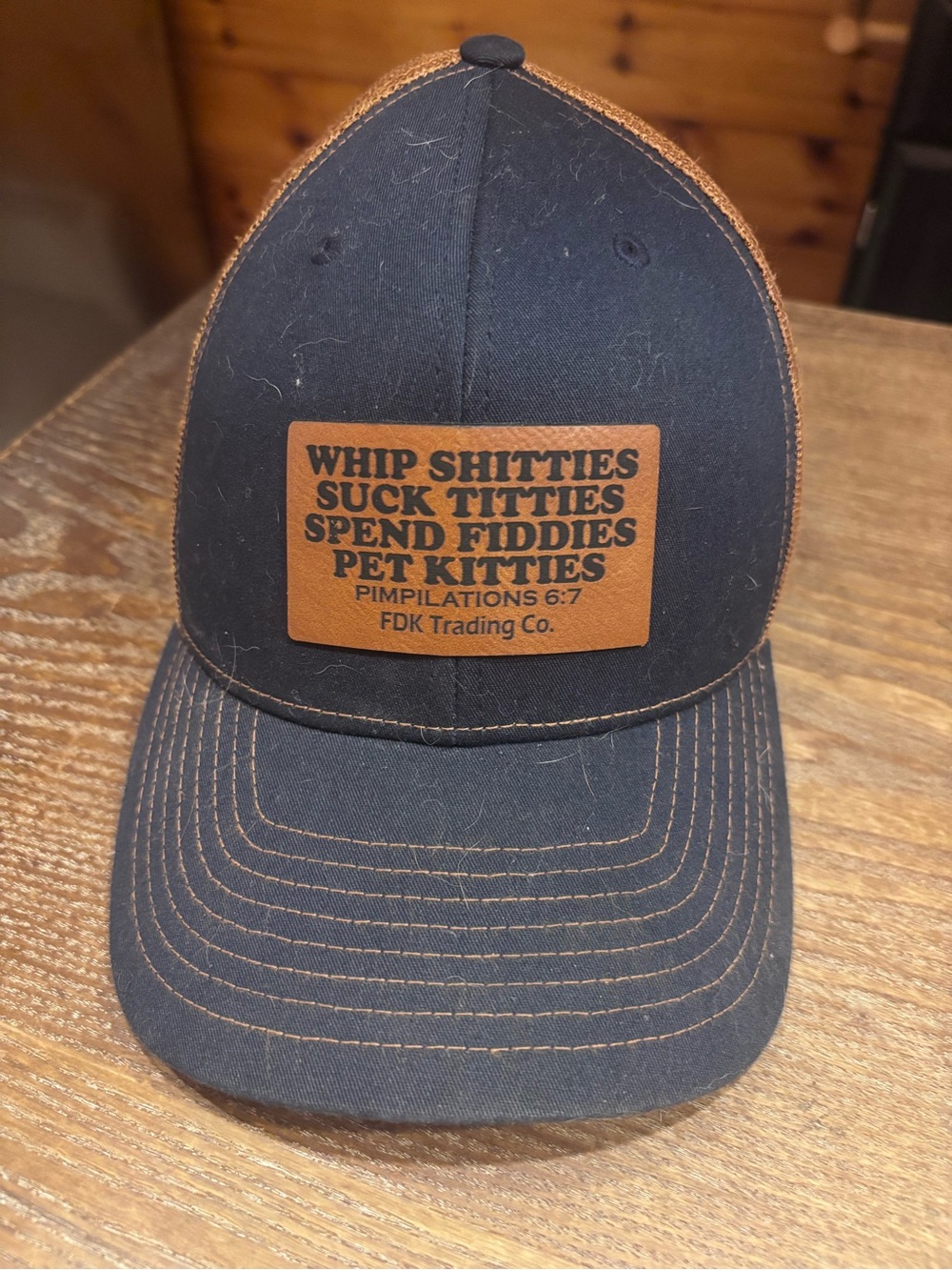 Black and Brown Leather Patch Cap